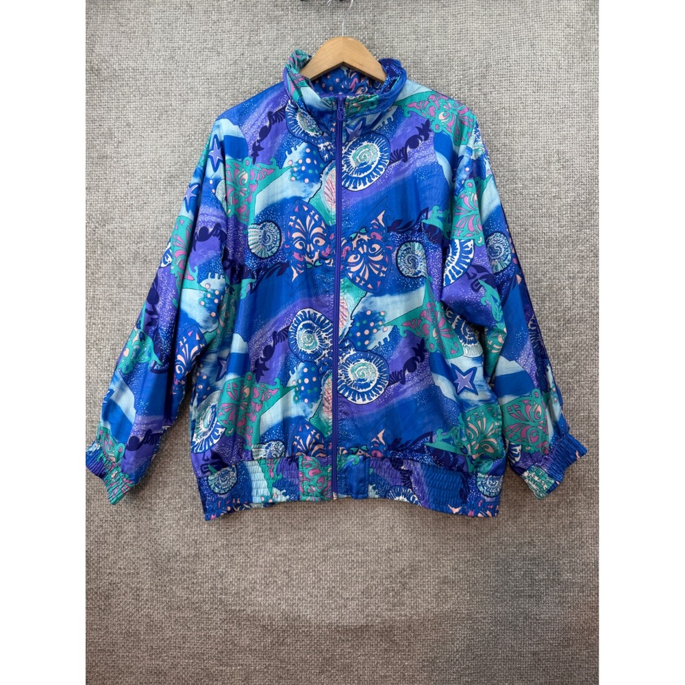 Lavon Windbreaker‎ Jacket Womens XL Blue Sea Shell Nautical Y2K Cybergrunge
